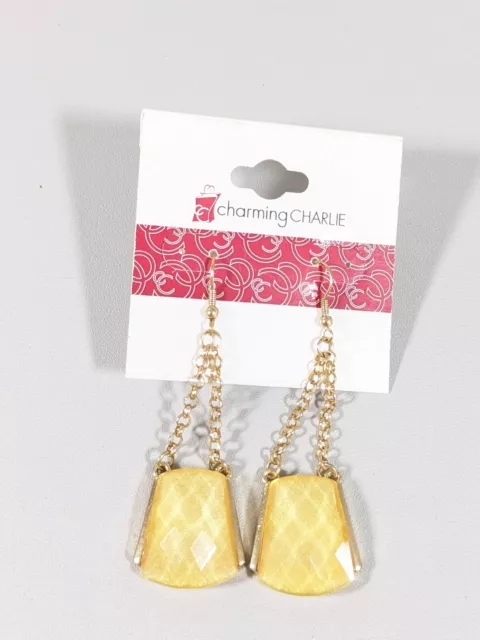 Charming Charlie Gold Tone Acrylic Yellow Cabochon Chain Dangle Earrings