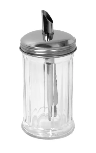 Glass Sugar Dispenser/Pourer, Shaker With Stainless Steel Top, Retro Style