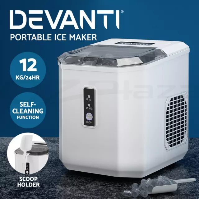 Devanti 12kg Ice Maker Machine Portable Ice Cube Tray Bar Countertop 2L Black