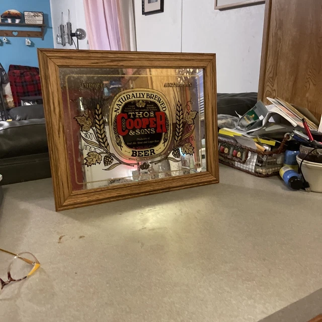 Vintage Thos Cooper and Sons Beer Mirror Man Cave Decor Bar 15" x 19" Australian