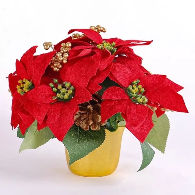 Christmas Artificial Poinsettia Plant, Potted Red Poinsettia, Decorative Gift