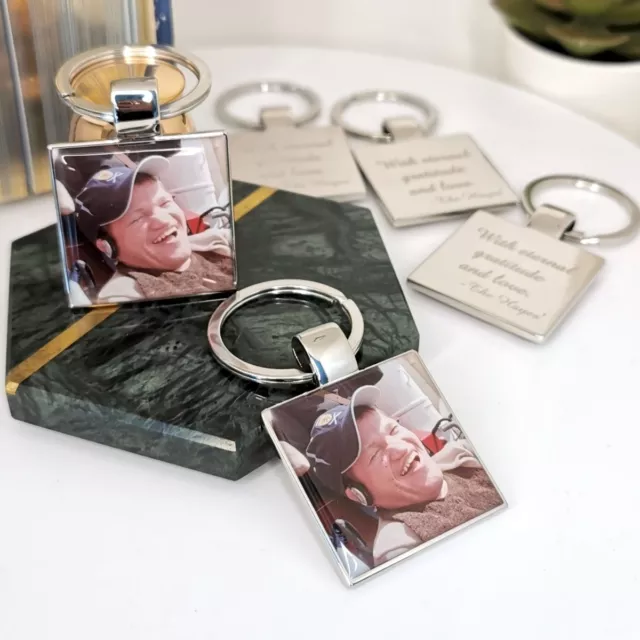 Metal Keyring Personalised  with Photo and Engraving Father's day Gift