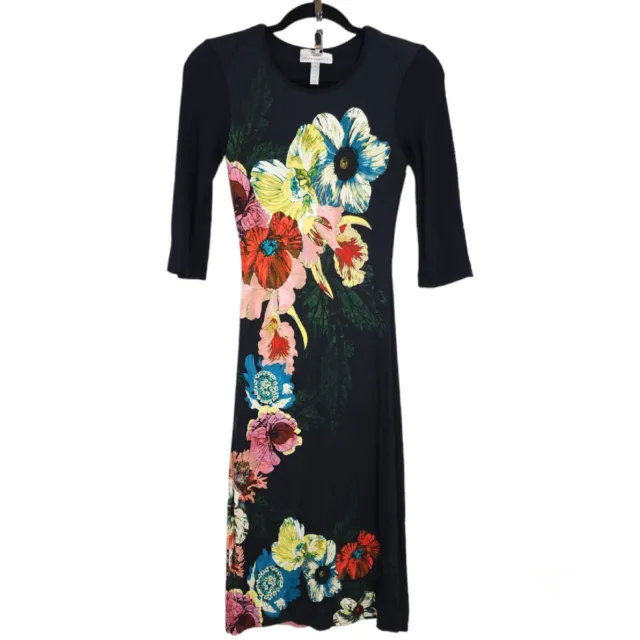 Erdem Womens Dress Allegra Red Black Floral 3/4 Sleeve Knee Length Bodycon 2 XS