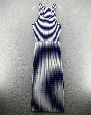 J Crew Womens Sleeveless Maxi Dress Small Blue Gray Stripe Racerback Side Slits