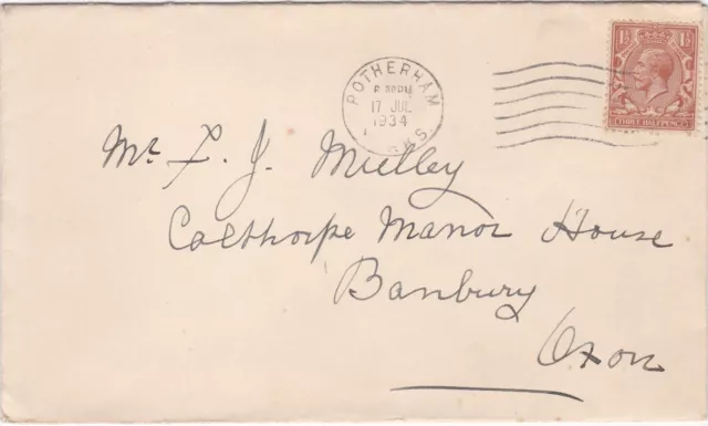 1934 GB cover sent from Rotherham Yorks to Banbury Oxon