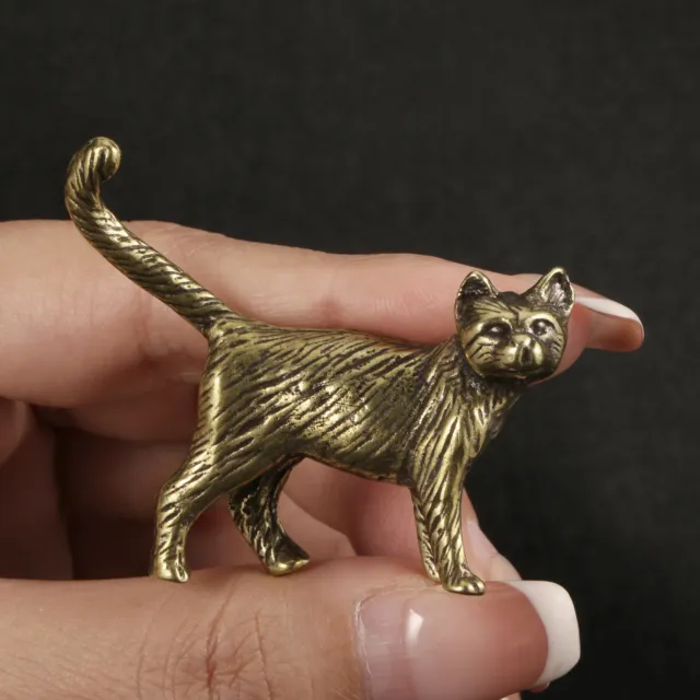 Cute Little Shrewd Cat Small Statue Creative Solid Brass Childish Animal Kitten