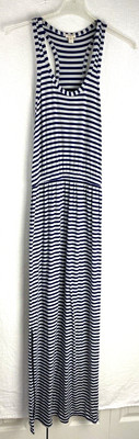 J Crew Womens Sleeveless Maxi Dress Blue White Stripe Racerback Side Slits M