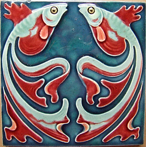 German Art Nouveau Vintage Ceramic Tile Rare Reproduction Majolica European