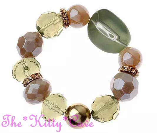Klobig Grün Braun Nuggets Kieselsteine Stretch Armband mit / Swarovski Kristall