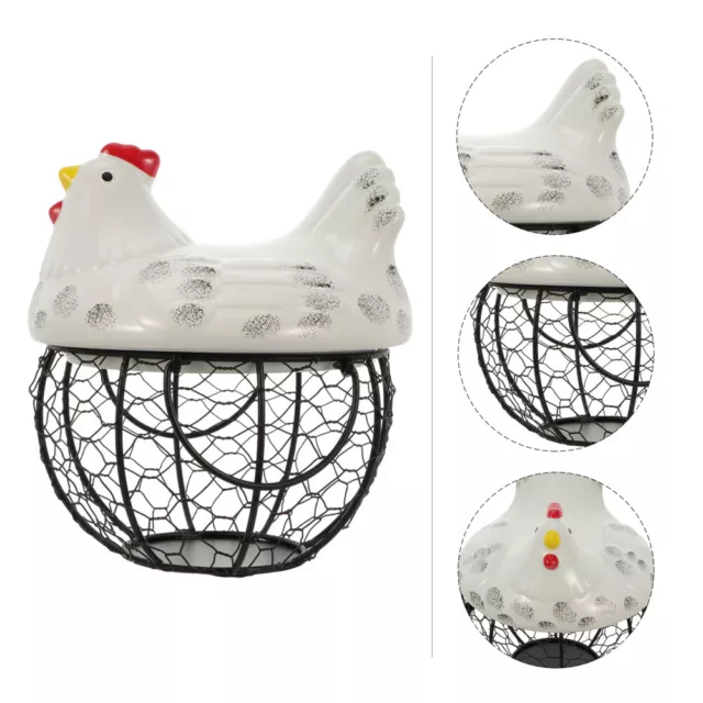 Egg Storage Basket Cute Ceramic Chicken Wire Fruit Snack Grocery Organizer