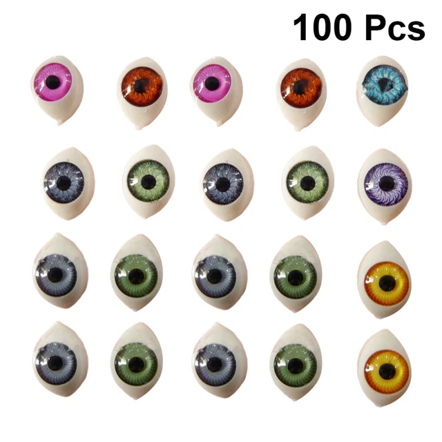 100 piezas Accesorios para hacer muñecas Hágalo usted mismo Ojos medio ovalados Cuentas de joyería de espalda plana