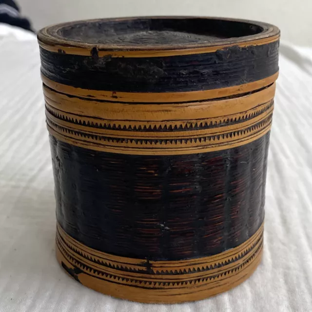 Vintage Asian lacquer betel box woven bamboo