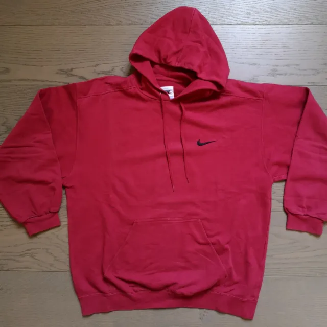 Nike classic black swoosh vintage red hoodie size Large 90's