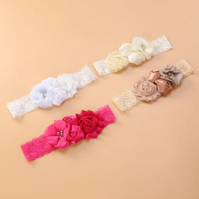 4 pz fasce in pizzo chiffon turbante bambine rose neonate