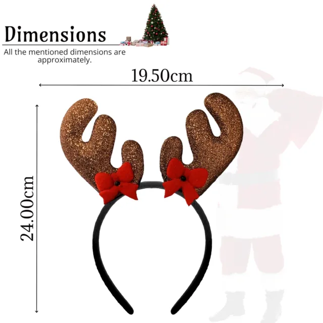 LIZZY 2 X Christmas Glitter Reindeer Antler With Bow Head Bopper ...