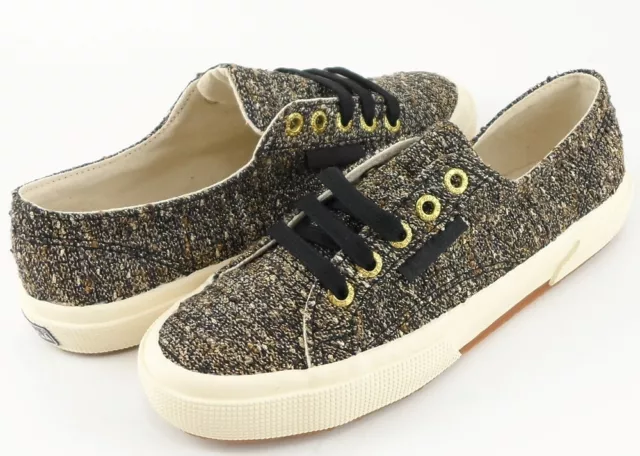 $145 SUPERGA 2750 TWDW Gold Designer Fashion Lace Up Sneakers Womens 9.5 Mens 8