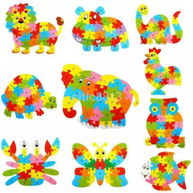 Wooden ABC Alphabet Jigsaw Animal Puzzle kids Toys Children Educational Learning