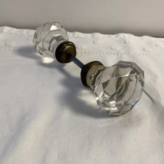 Paire D’ancienne poignée de porte en verre ou  cristal Diamètre 5,5 Cm