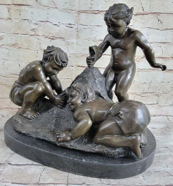 Bronce Escultura Tres Carne de Niño en la Playa Art Nouveau Niños Estatua Deco