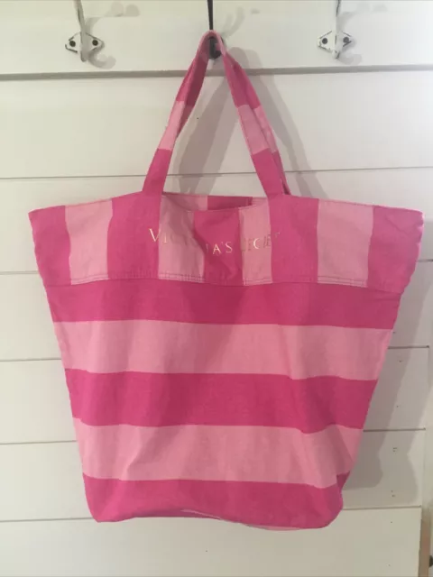 Victoria%27s+Secret+Pink+White+Stripe+Canvas+Tote+Beach+Bag+June+2020+FREESHIP  for sale online