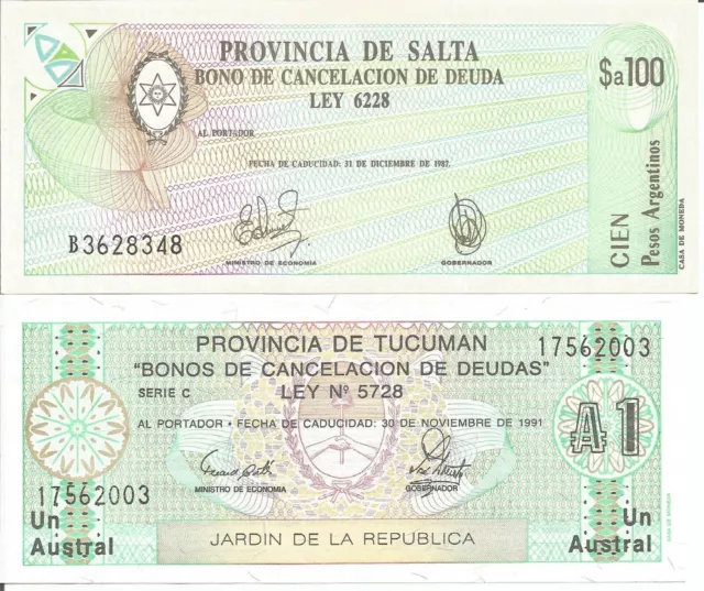 Argentina Provincia de Salta, Tucumán, Bonos de Cancelación de Deudas 2 Notas