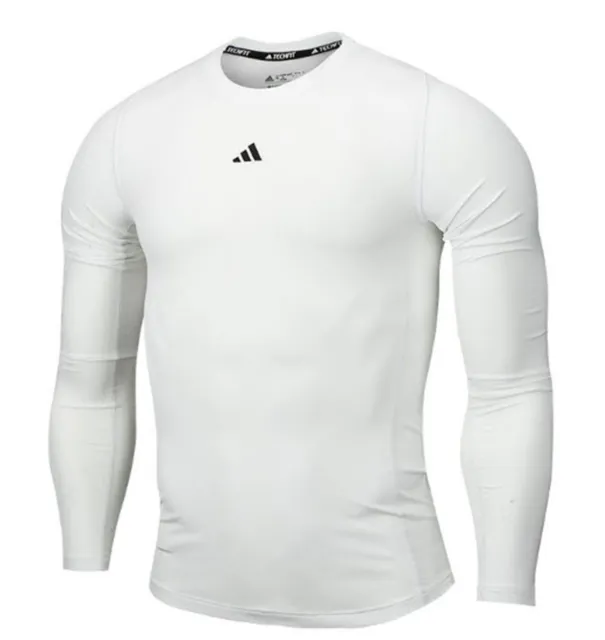 Adidas Men Tech-Fit Aero-ready Shirts White Jersey Tight Tee Top Shirt HJ9926
