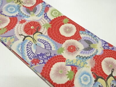 71003# Japanese Kimono / Fukuro Obi / Reversible / Butterfly & Flower
