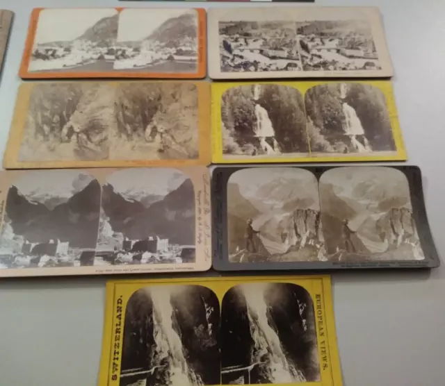 (7) Switzerland Stereoview Photos St Gothard Bear Hotel Brienz Tamina Pass