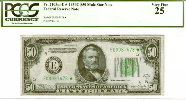 1934-C $50 Richmond Federal Reserve  ** Star Note ** Rare Pcgs Very Fine 25