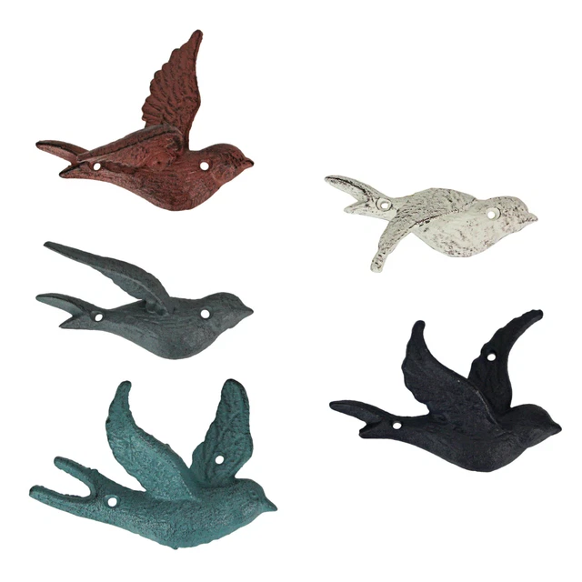 Set of 5 Coastal Coral Cast Iron Distressed Finish Flying Birds Decorative Wall