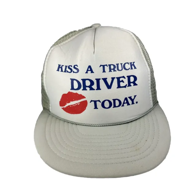 Vintage "KISS A TRUCK DRIVER TODAY." Snapback Trucker Hat, Gray Cap - Nissin