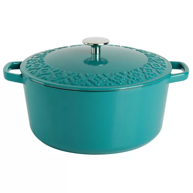 Spice by Tia Mowry Savory Saffron 6Qt Cast Iron Dutch Oven w/Embossed Lid - Teal