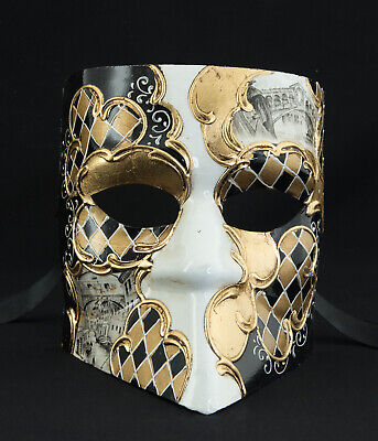 Mask from Venice Bauta Bridge Of Rialto White Golden Decoration Wall 1171