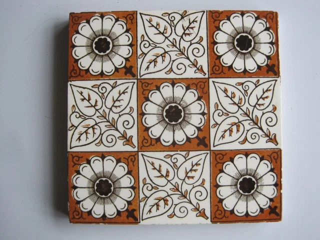 Antique Victorian Minton Hollins 6"  Coloured Transfer Print Tile C1868 - 1900