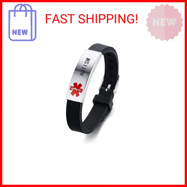 HEABY Medical Alert ID Bracelet Laser Engraved Autism Adjustable Wristband for M