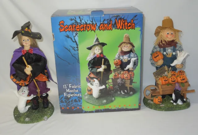 Halloween Scarecrow and Witch 13” Fabric Mache Figures in Box - Must See!!