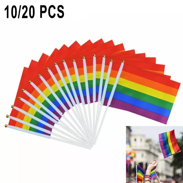 Small Stick Handheld Rainbow Flag Mini Waving Pride Gay Party LGBT Festival UK