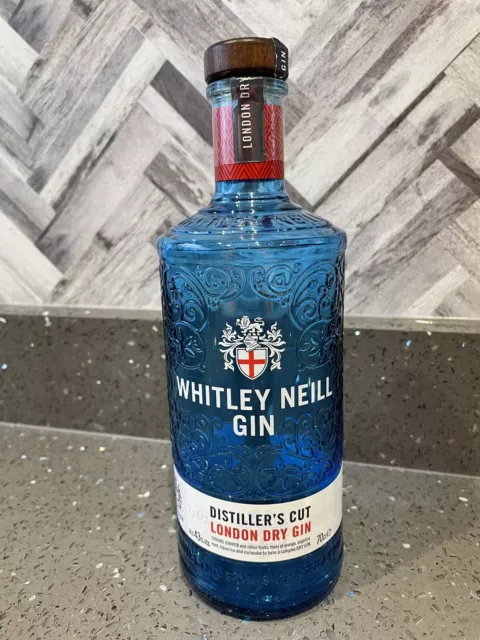 Whitley Neill Empty Blue Embossed Glass Gin Bottle Distiller’s Cut London Dry