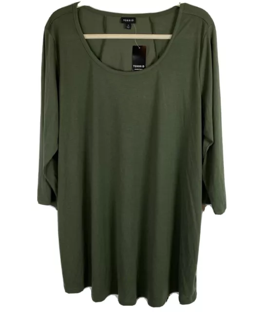 Torrid Womens Blouse Olive Mixed Media Tunic Stain Back Panel Size 3 NWT