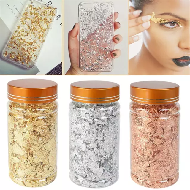 5/10g Gold Silver & Rose Gold Foil Flakes Leaf Wrap Nail Art Acrylic Gel Polish