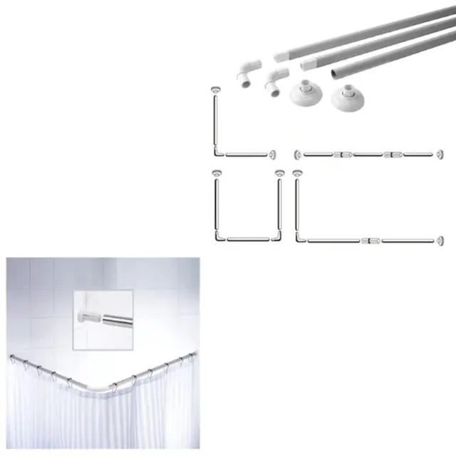 Chrome U & L Shape Shower Curtain Rail Corner Pole Bath 3 Way Rod Clean Bath