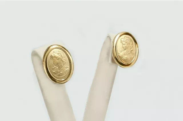 14k Gold Filled Retro Vintage Victorian Cameo Post Earrings 0.70 of an inch Tall