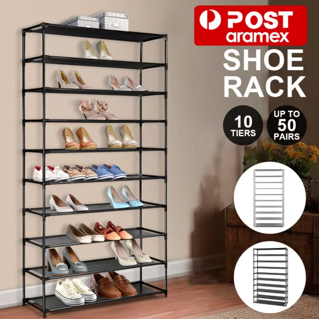 Shoe Rack 10Tier Shelves Shoes Cabinet Storage 50Pairs Steel Stand Organiser AUS