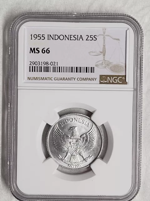 1955 Indonesia 25 Sen coin NGC rated MS 66