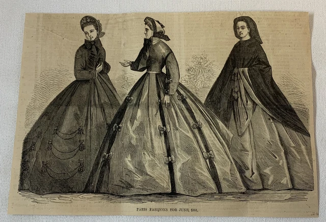1864 Revista Grabado ~ Mujer París Fashions Para June