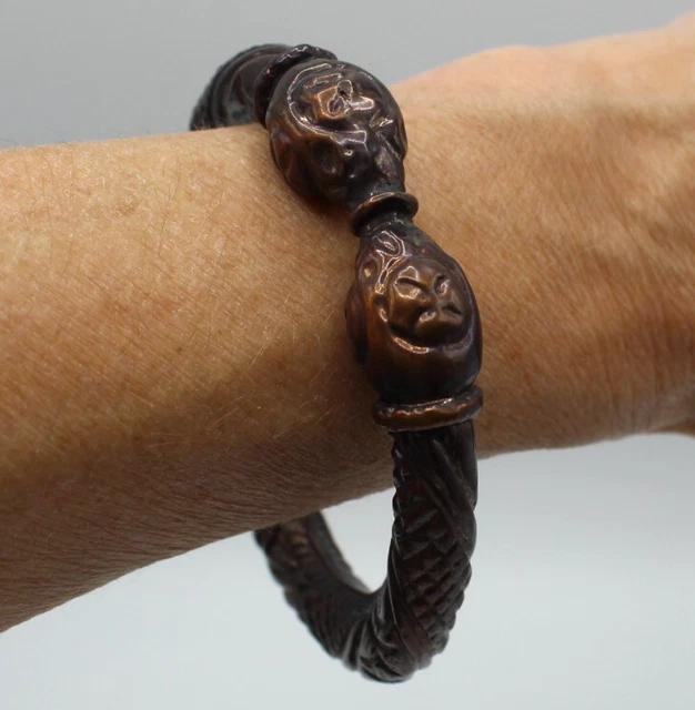 Bracelet Jonc Artisanal Métal Argenté - Pierre Bleue - Création Ethnique - Occasion