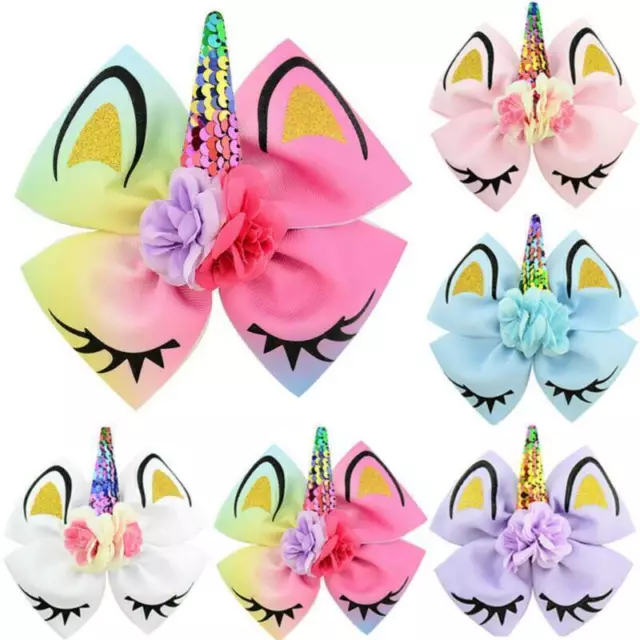 6.3 inch Unicorn Bow Headwear Kid Girls JoJo Siwa Bowknot Clips Hair Accessories