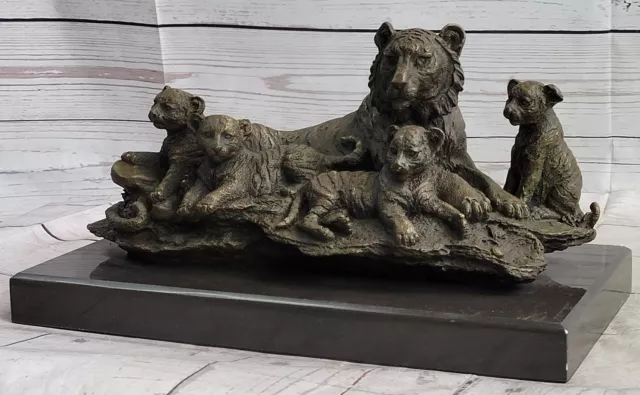  7"x13" Bronze Sculpture Art Deco Signed Original Williams Tiger Four Cub Deal