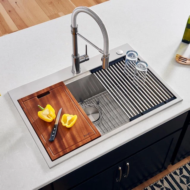 Ruvati 33" Drop-In Topmount Kitchen Sink Stainless Steel Finish Single Bowl