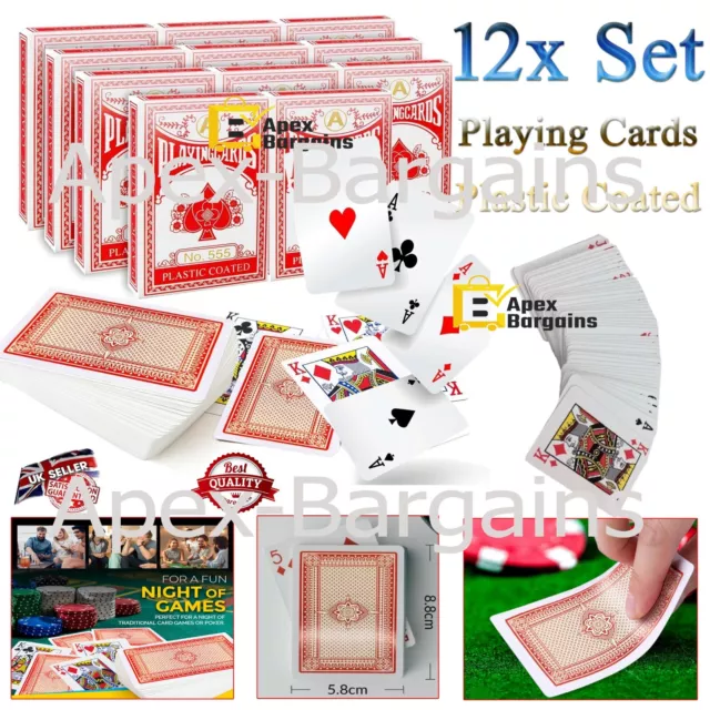 12 Pack Playing Cards Plastic Coated Deck Professional Poker Family Game Fun Toy